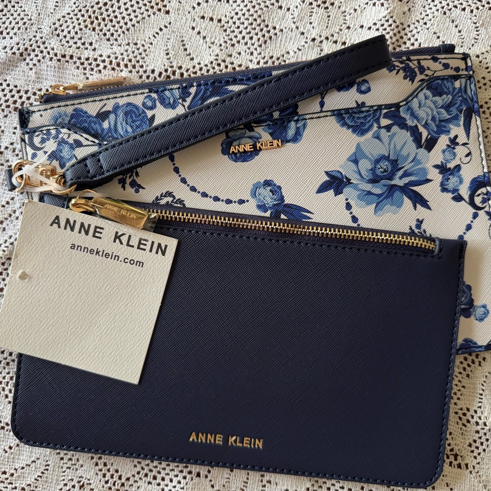 Anne Klein Navy and Cream Floral 2 piece Clutch Set